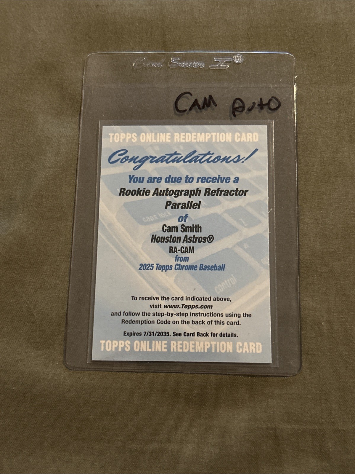 2025 Topps Chrome Baseball Cam Smith Redemption RC Rookie Auto Refractor /499