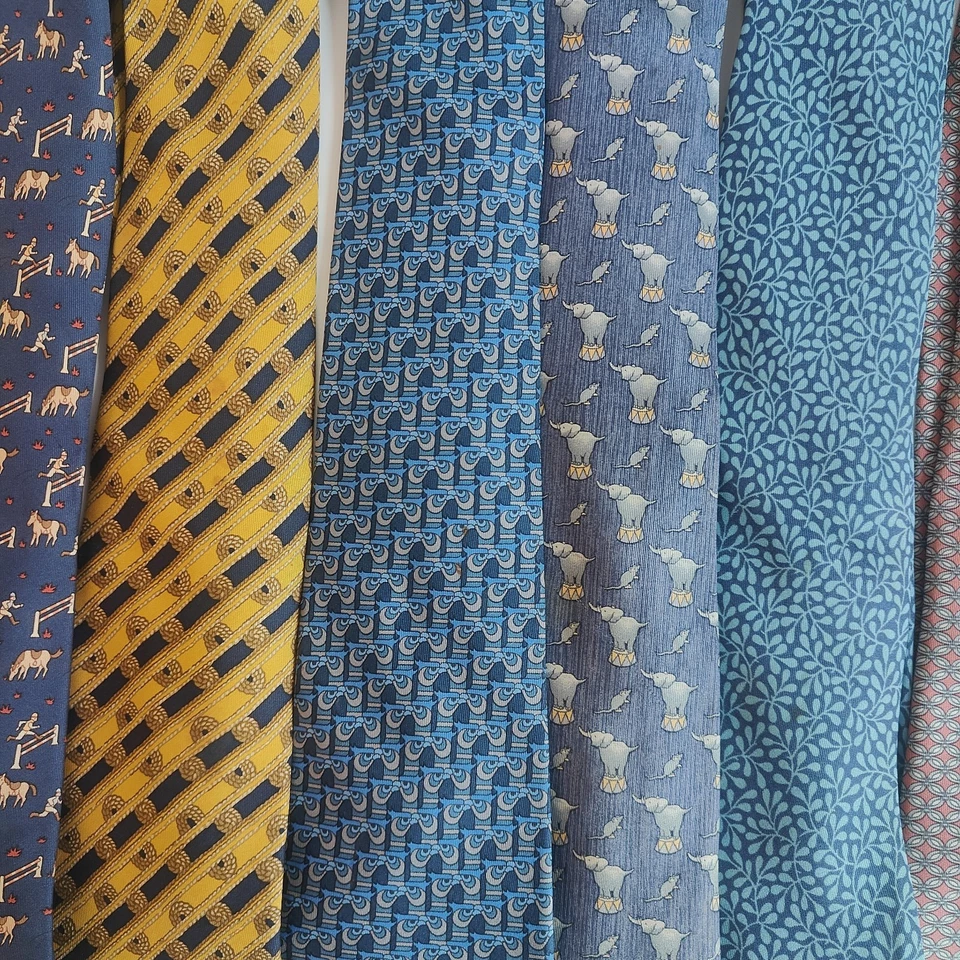 Corbata de Seda Hermes Lote de 10 Patrones Varios Animales Etc Hecha en Francia (LEER) Foto 4 de 4