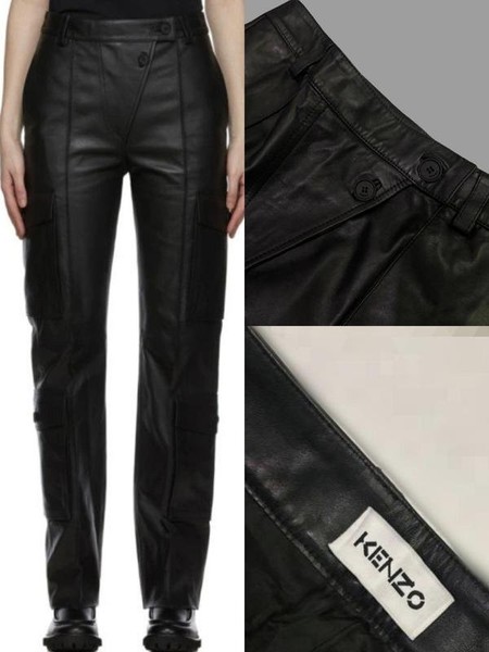 Women Kenzo Trousers Black Leather 36 / S / 44
