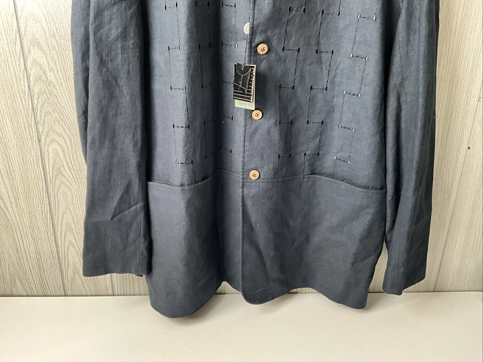 NWT Smash Men’s XXXL Black 100% Linen Chore Jacket - Embroidered Design - Image 4 of 4