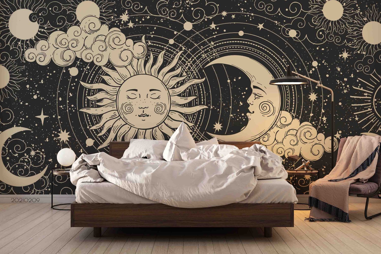 3D Space Sun Moon Clouds Illustration Wall Murals Wallpaper Murals Wall Sticker