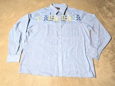 Vintage 70s Kingsport Embroidered Cross Stitch Button Up Shirt XL
