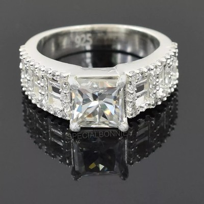 2.45 Ct Princess Cut VVS1 White Diamond Ring 925 Silver US 7 Earth Mined Brazil