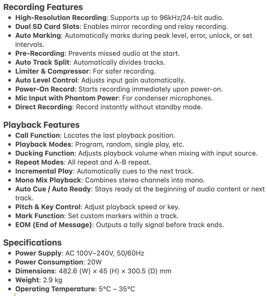 NEW IN BOX TASCAM SS-R250N Solid state stereo audio recorder FROM JAPAN UNOPENED - Image 3 of 3
