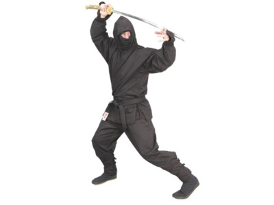 Ninja Anzug schwarz 8 oz - 6 teiliges Set: Jacke, Hose, Maske, Kapuze, Stulpen