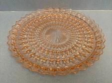 VTG~ Jeanette Pale Pink Glass-Sandwich Plate~Holiday Pink/Button & Bows-10 3/8"