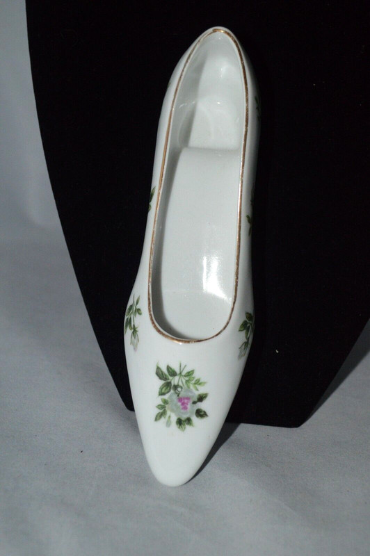 Vintage Victorian Porcelain Slipper Shoe Figurine Rose Floral Design