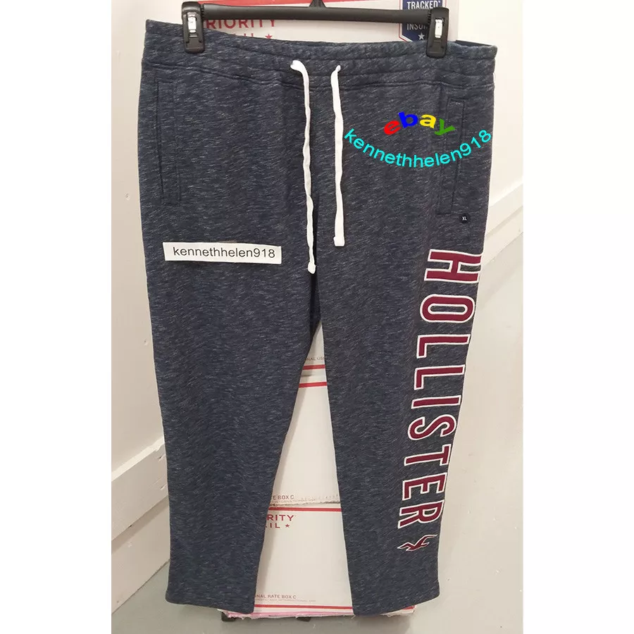 HOLLISTER LOGO STRAIGHT LEG SWEATPANTS HEATHER NAVY MENS SIZE XL