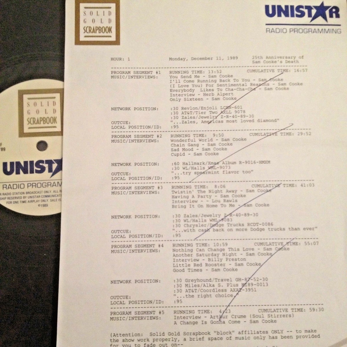 RADIO SHOW: 12/11/89 25 ANNIVERSARY OF SAM COOKE DEATH w/4