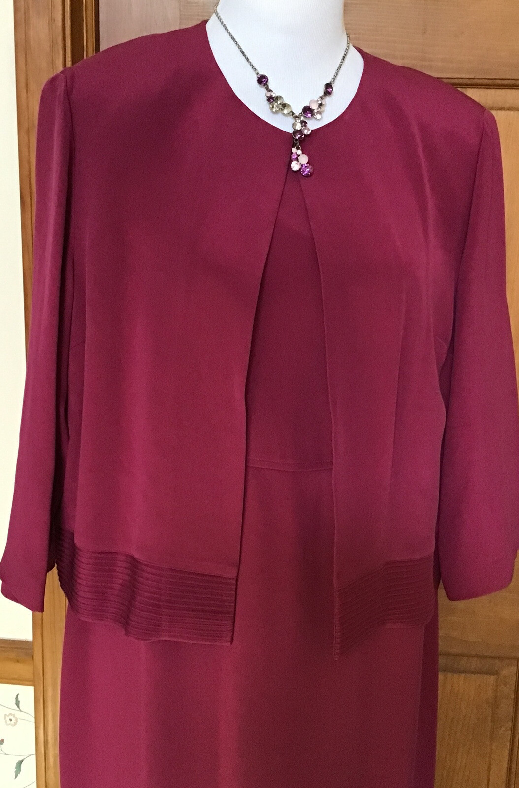 Talbots Women’s Sz 14 MIDI Solid Burgundy Dress Jacket Suit Formal