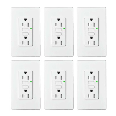 15A Weather Resistant GFCI Outlet, TR GFI Receptacle LED Indicator ETL 6PACKS