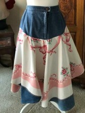 Koret City Blues Vintage Floral Tablecloth Denim Skirt Large
