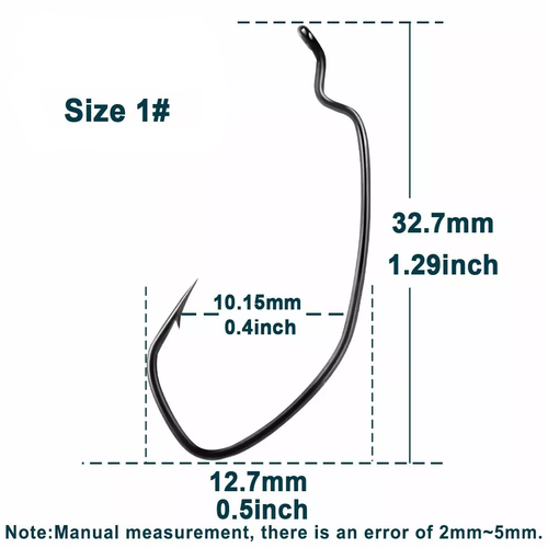 50pcs EWG Offset Worm Hook Soft Plastic Hook Wide Gap V-Type Fishing Hook 4-2/0# - Picture 16 of 18