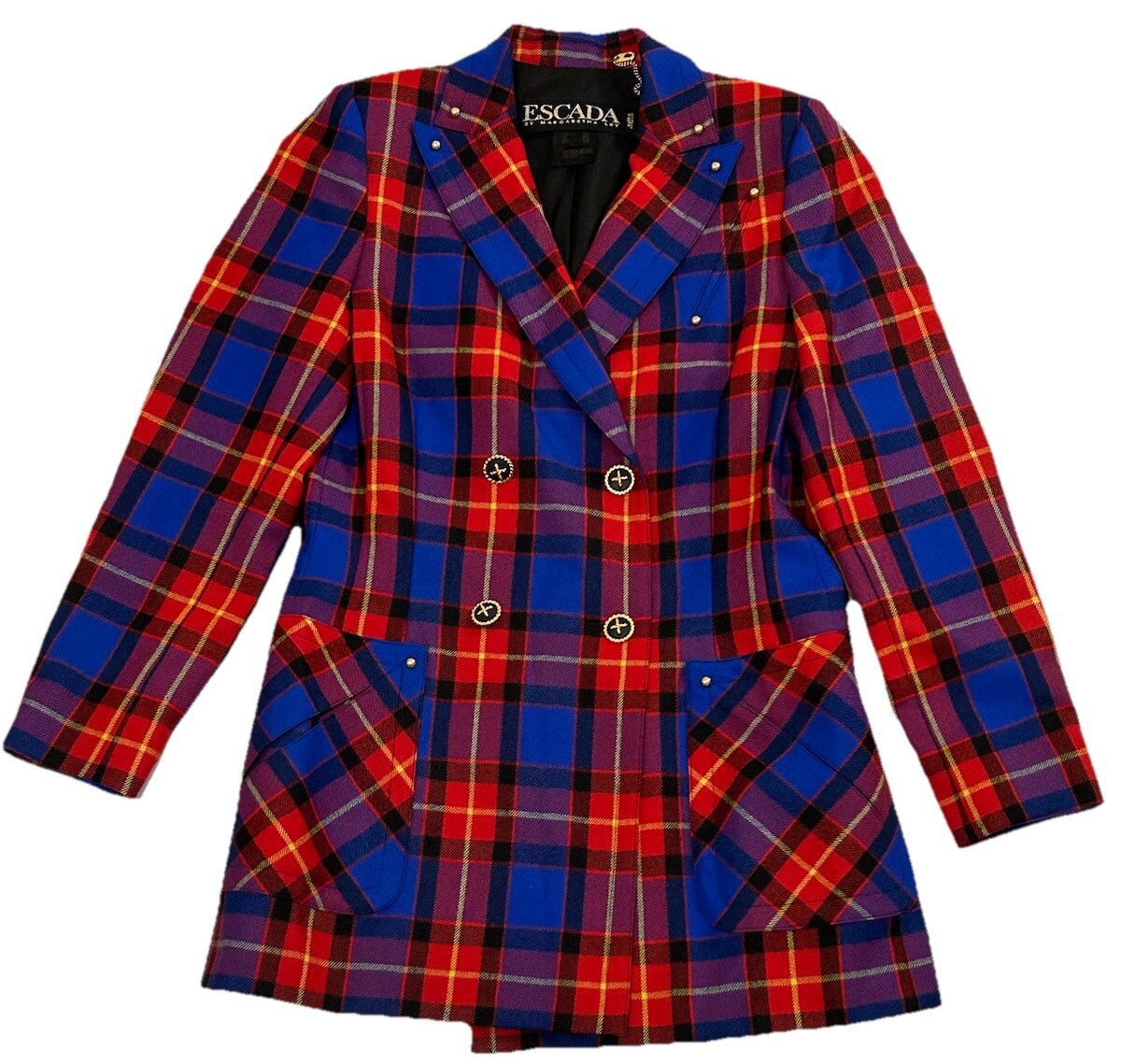 Escada by Margaretha Ley Vintage Women's Red Blue Plaid Blazer