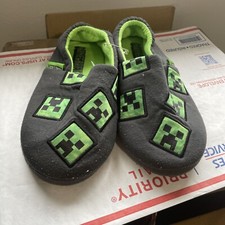 Minecraft 9inches In Length Grey Green Creeper Boy's Slippers Pair Of Shoes