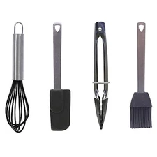 TableCraft 7" Mini Stainless Steel & Silicone 4pc Kitchen / Cooking Tool Set