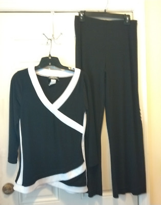 Gitane size M Black/White NWOT stretch button accent Pants with Top set co1973