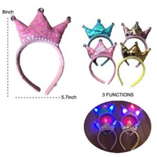 8 PACK LIGHT UP 3 FUNCTION SEQUIN PEARL PRINCESS CROWN HEADBAND party sparkle