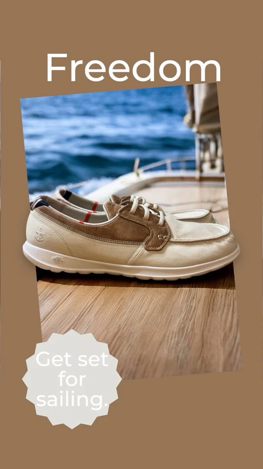 Zapato de barco textil para mujer Skechers Go Walk Lite blanco y cuero acento verano Foto 3 de 4