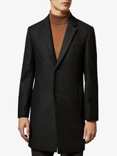 Image of Ted Baker Socaled Single Breasted Overcoat, Charcoal, Wool Size 4 (L) RRP 359