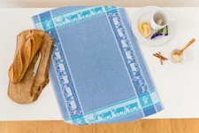 Swiss Cow Tea Towel Blue Jacquard Woven Cotton Rustic Farm Kitchen Towel