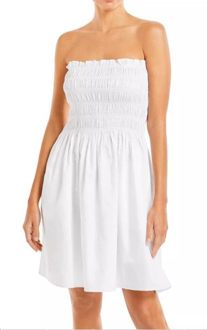 Abito corto bianco smocked Tory Burch X Large nuovo con etichetta