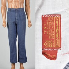 Large 1970s Mens Denim Jeans Blue Flared Leg VTG Distressed Pockets Zip Fly 70s