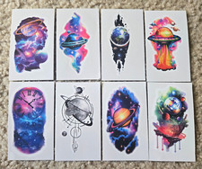 Temporary Tattoos 8 Sheets Waterproof - Space Planets Galaxies Nature Watercolor