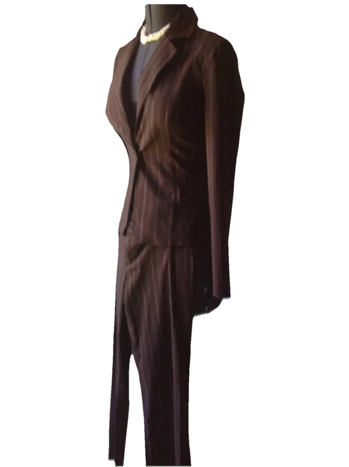 Traje pantalón mujer A. Byer marrón a rayas con azul y blanco manga larga talla M Foto 4 de 4