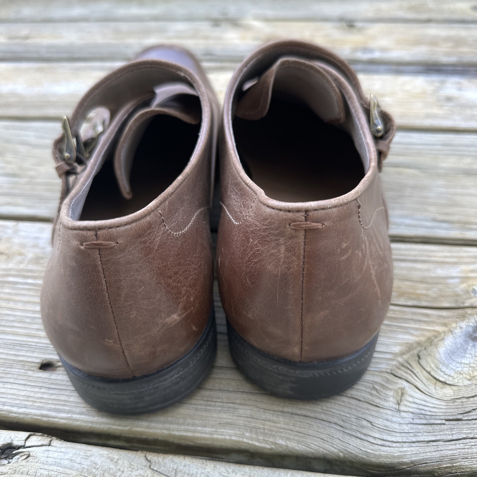 SAOLA Scarpe John Varvatos eleganti doppio cinturino monaco marrone 12 M grunge punk derby brogue