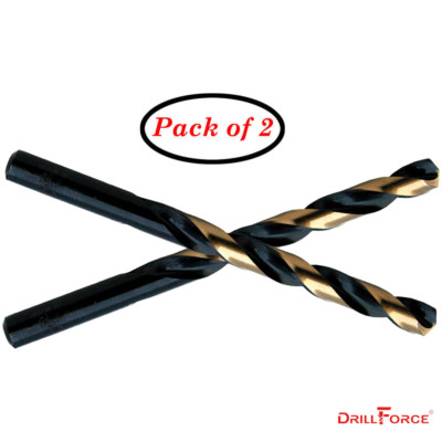 2PCS Drillforce 1/2'' Drill Bit Set HSS Black Gold Jobber Length Drill Bits Tools