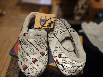 Champion Varsity Reflective Puffy Slippers Silver and Black Youth Size 