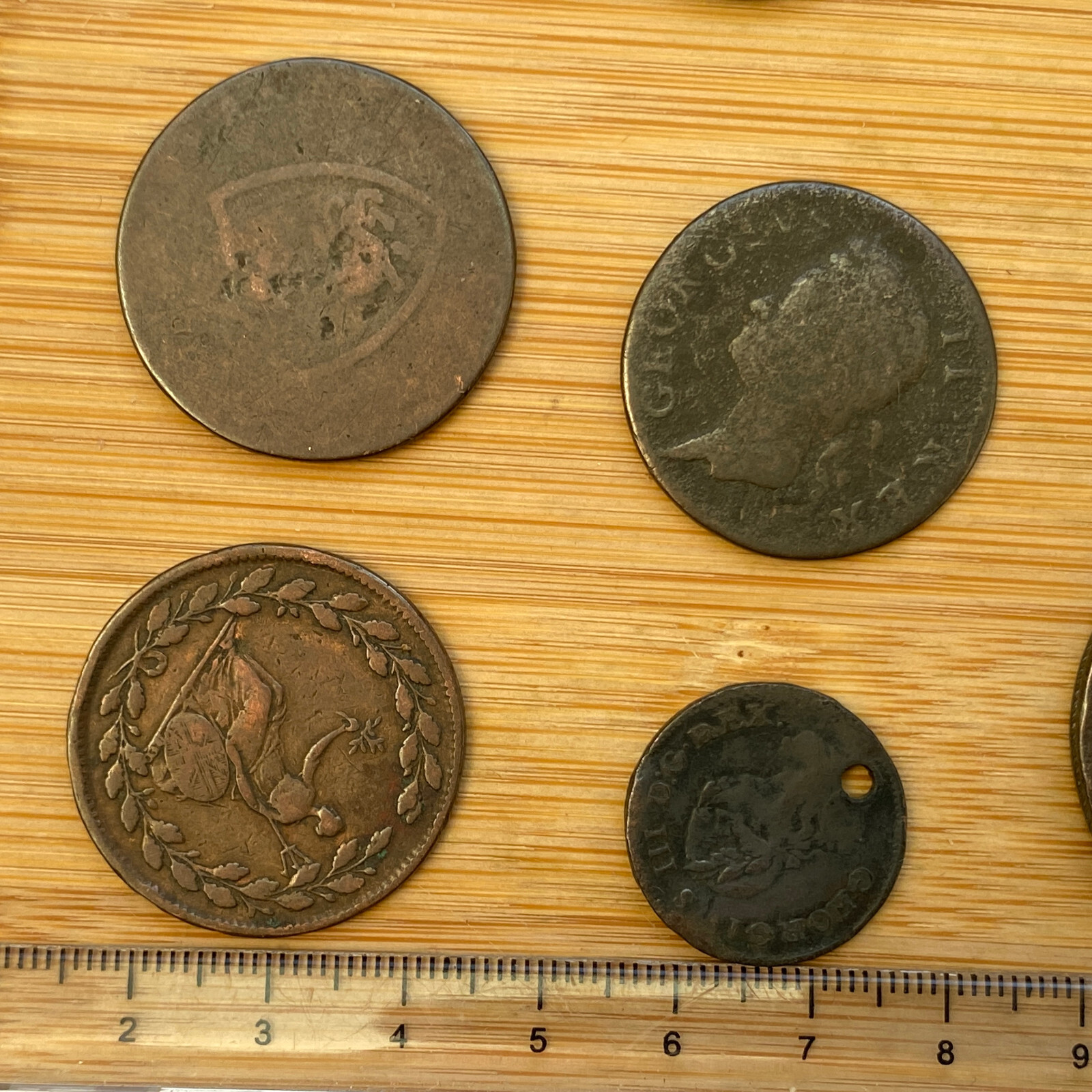 6x Old Coppers Tokens & Irish Coins etc. & 1 Button? Some Damaged (ref