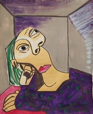 Pablo Picasso Signed Cubist Oil Painting on Canvas - Spanish Modern Art