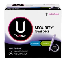 U by Kotex Security Tampons 15 Super 15 Regular 30 Count Total Multipack New