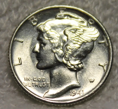 1941S mercury dime uncirculated full bands