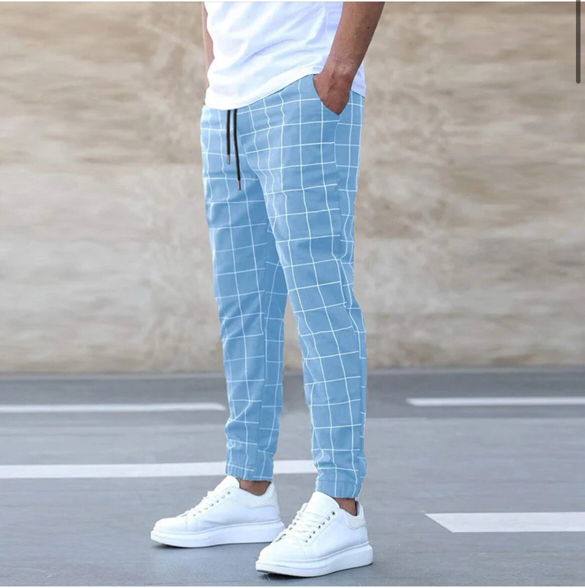 Monza Checkered Pants Light Blue L 32