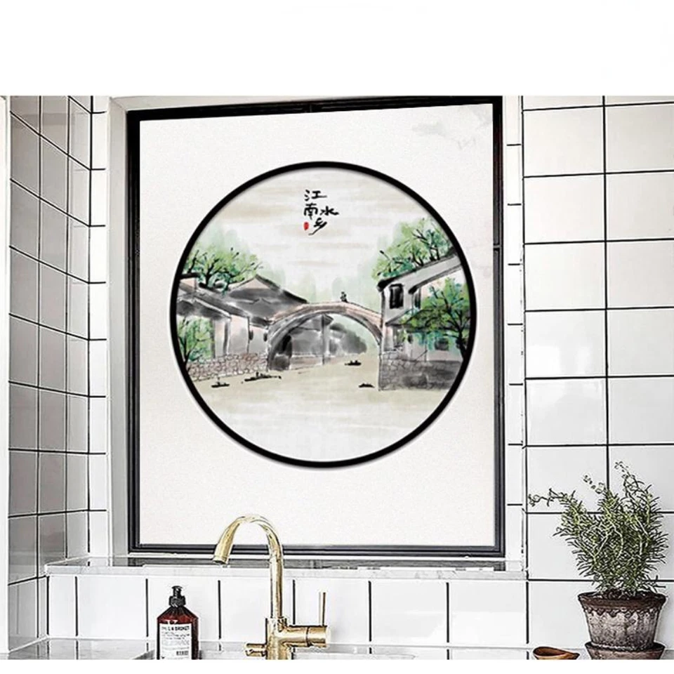 Givré Floral Film Fenêtre Chinois Rétro Verre Sticker Vitrail Porte Décor Maison - Photo 1/4