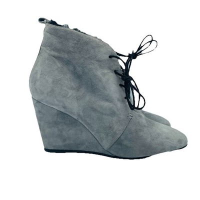 Ukies Shoes Womens 8.5 Gray Suede Lace Up High Wedge Heel Ankle Booties