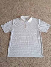 PGA TOUR Striped White Light Blue Polo Shirt Men's XL Golf Short Sleeve
