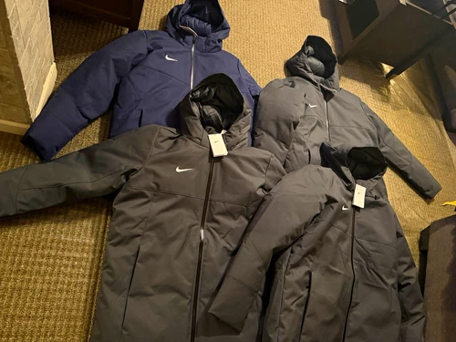 Nike Men's Hooded Full Zip Puffer Coat Polyester Gray/Blue Logo. Lot of 4 - product listing photo