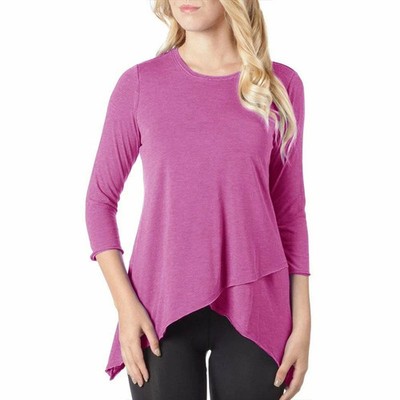 Calvin Klein Performance Asymmetrical-Hem Heathered Top, Vivid Violet SZ S L XS