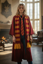 Harry Potter Gryffindor Robe Scarf and Tie Adult One Size Red Robe With Hood