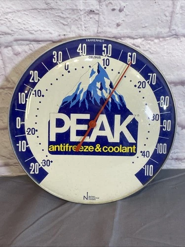 Vintage PEAK Antifreeze & Coolant Gas Station 12” Thermometer Sign Automobilia￼