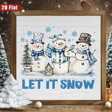 "Let It Snow"Three Snowman Wooden Sign Christmas Farmhouse Entryway Mantel Decor