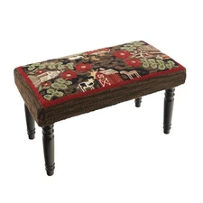 Farm Hooked Bench Footstool 32" Country Farmhouse Primitive Decor