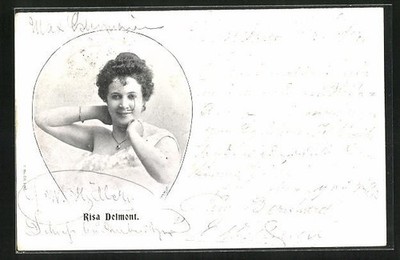 Actress Risa Delmont smiling, postcard