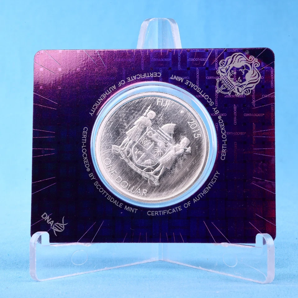 Fiji 1 dollaro 2015 Fiji Iguana 1 oncia Argento 999 non usato in coincard - Immagine 2 di 3