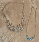 2 VTG Chokers 1 silver tone with flowers and 1 gold tone with 6 blue stones, NEW — photo 4