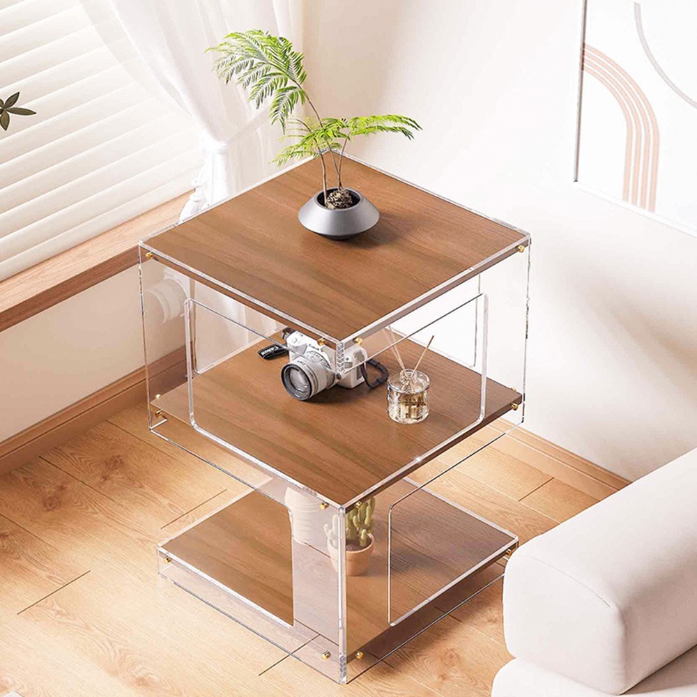 New 3-Tier Premium Wood & Acrylic Display Cabinet with Dust-Proof Cover US